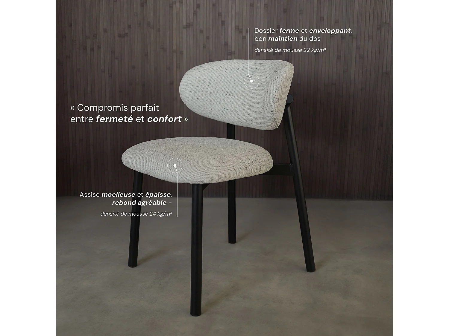 Set di 2 sedie in tessuto grigio chiaro con gambe in metallo nero - Nao