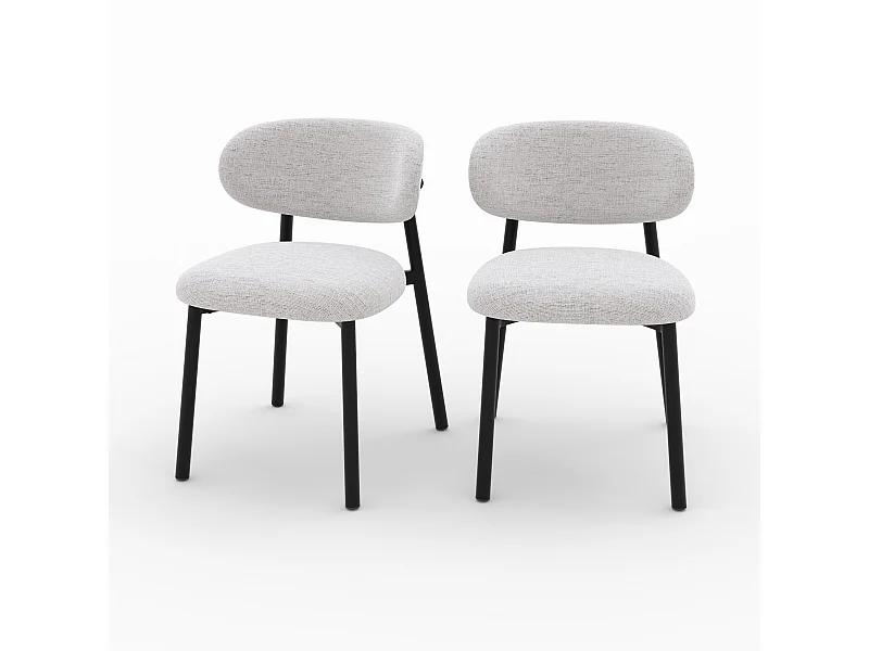 Lot de 2 chaises en tissu gris clair chiné et pieds en métal noir - Nao