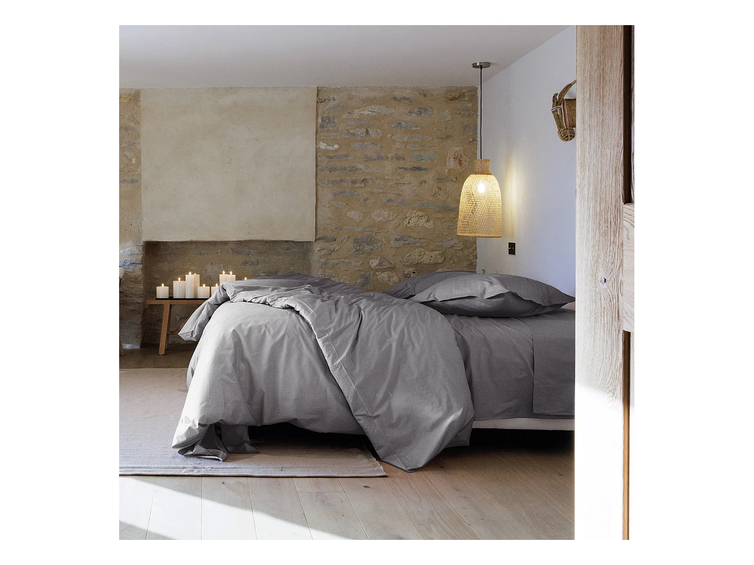 Parure de lit 200x200 cm set 65x65 cm percale MANOIR gris Ardoise