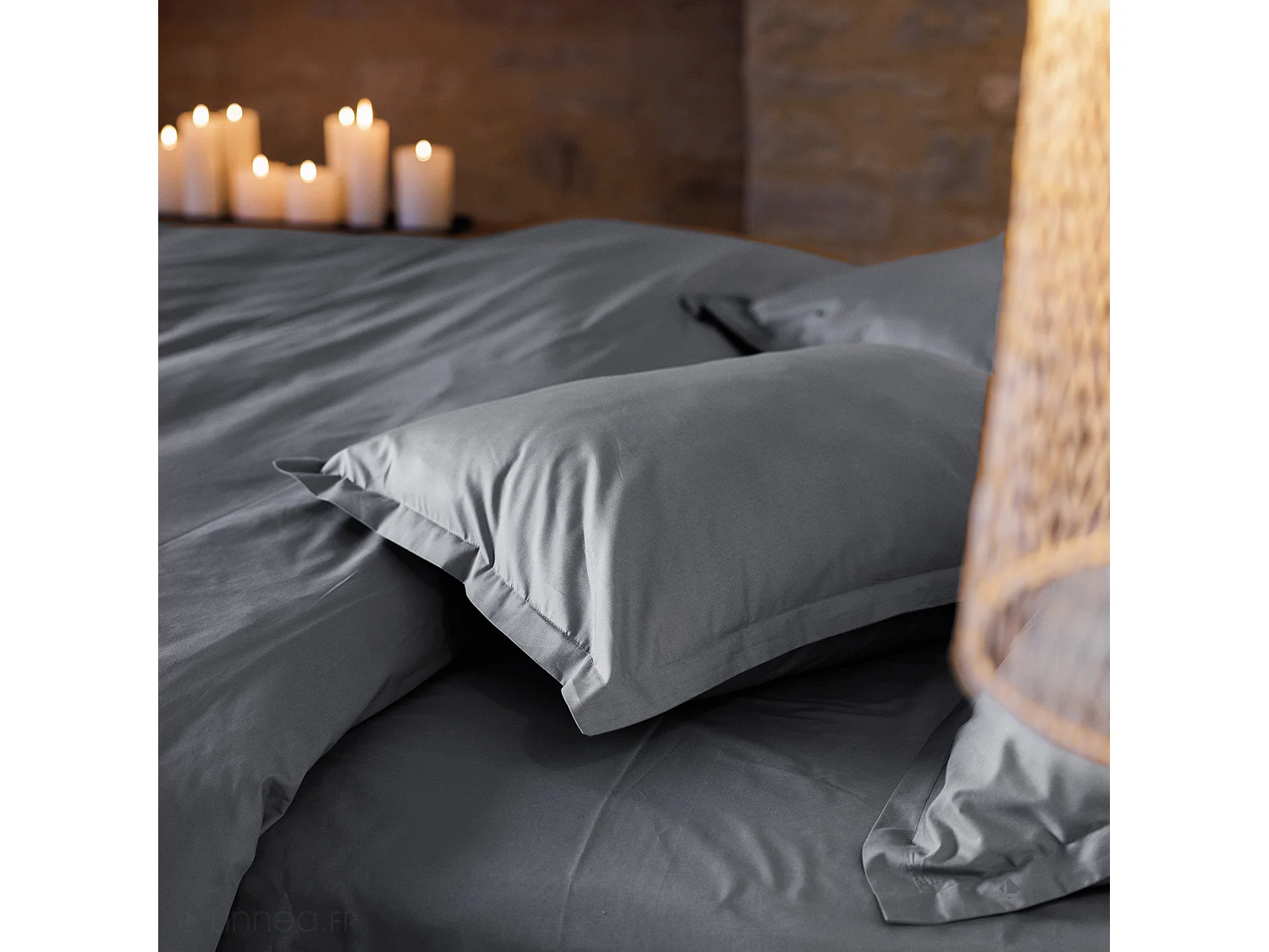 Parure de lit 200x200 cm set 65x65 cm percale MANOIR gris Ardoise