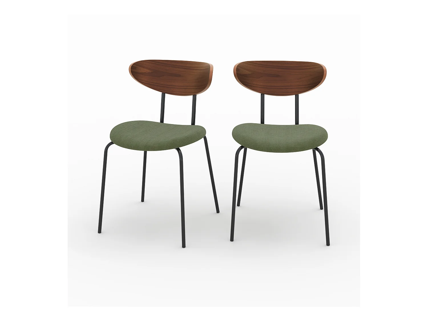 Lot de 2 chaises en velours côtelé vert kaki et dossier en noyer - Jade