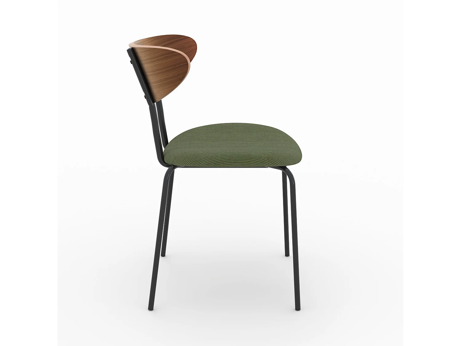 Lot de 2 chaises en velours côtelé vert kaki et dossier en noyer - Jade