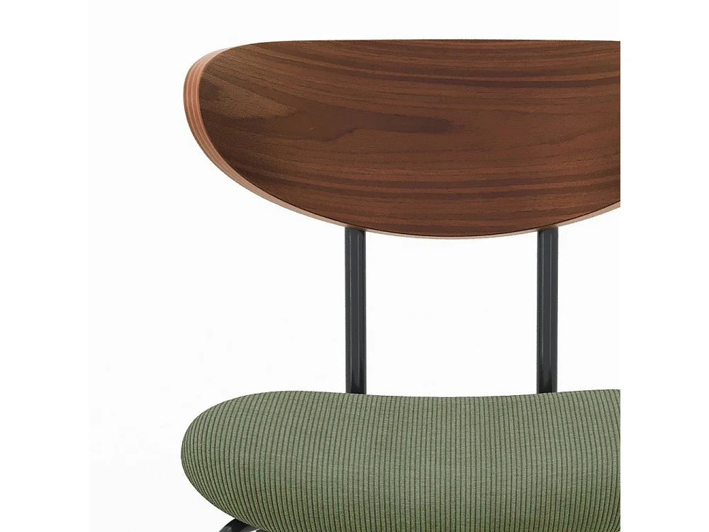 Lot de 2 chaises en velours côtelé vert kaki et dossier en noyer - Jade