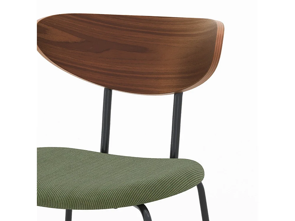 Lot de 2 chaises en velours côtelé vert kaki et dossier en noyer - Jade