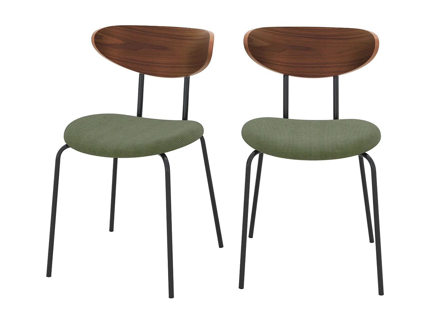 Set di 2 sedie in velluto a coste verde kaki con schienale in noce - Jade