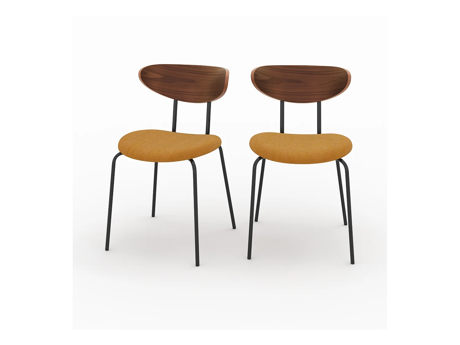 Lot de 2 chaises en velours côtelé jaune moutarde et bois de noyer - Jade