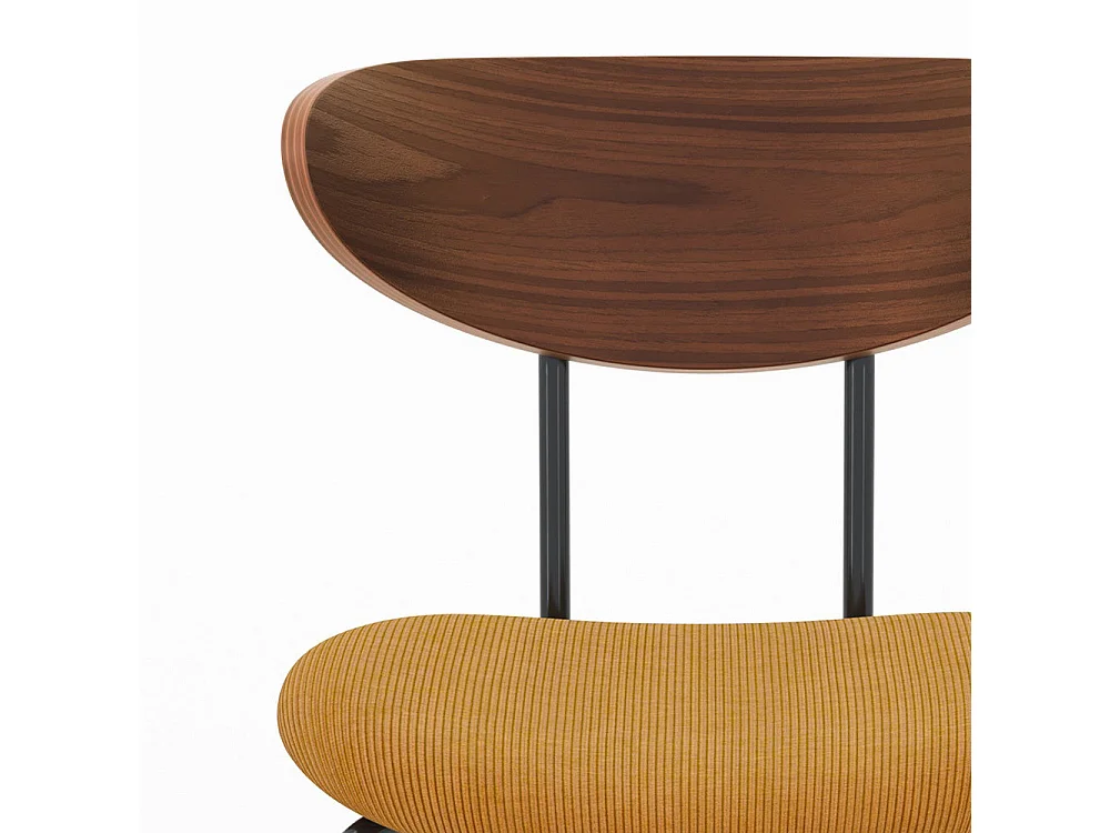 Lot de 2 chaises en velours côtelé jaune moutarde et bois de noyer - Jade