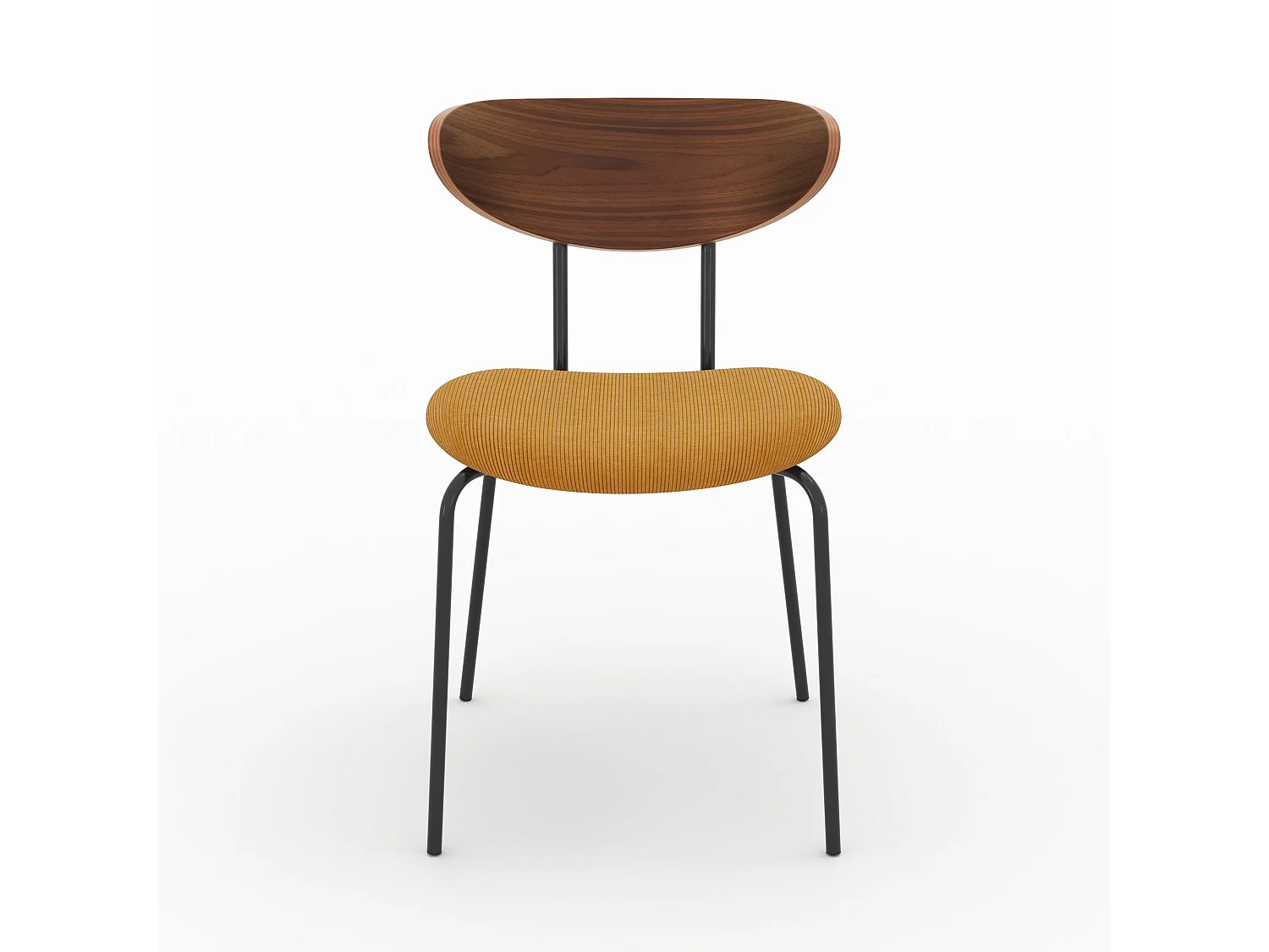 Lot de 2 chaises en velours côtelé jaune moutarde et bois de noyer - Jade