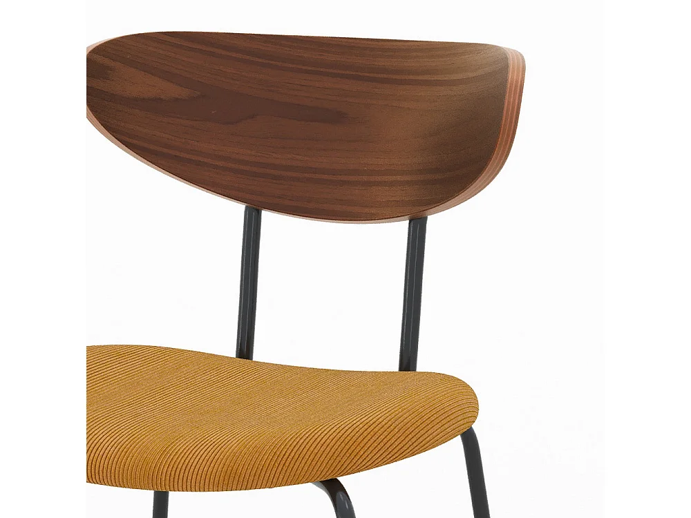 Lot de 2 chaises en velours côtelé jaune moutarde et bois de noyer - Jade