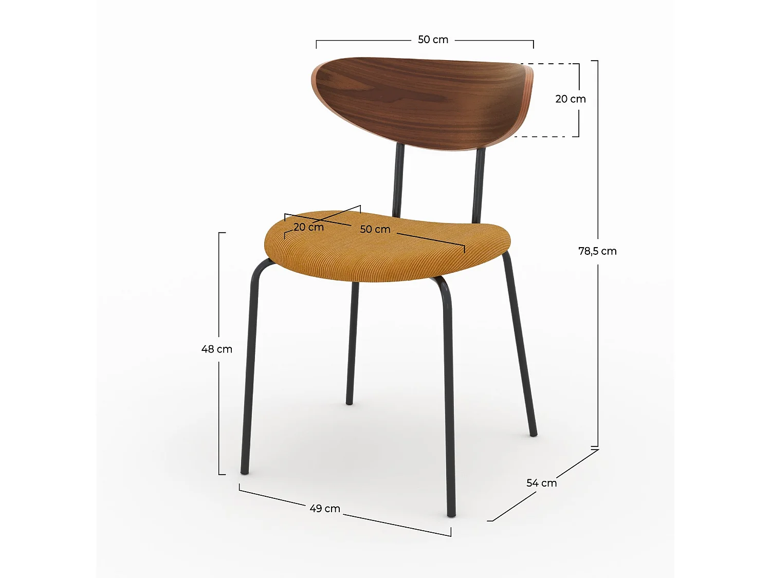 Set di 2 sedie in velluto a coste giallo senape e legno di noce - Jade