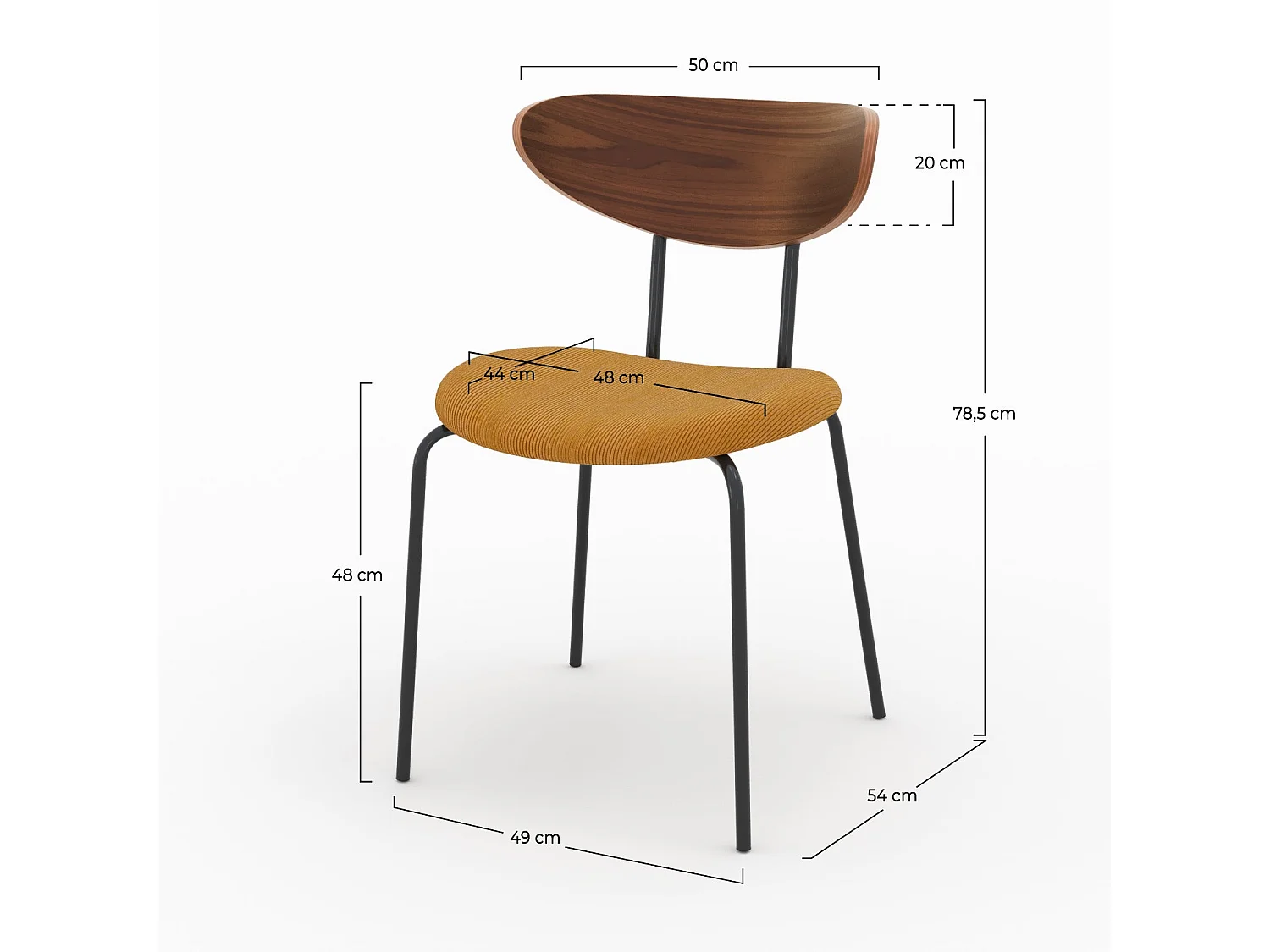 Set di 2 sedie in velluto a coste giallo senape e legno di noce - Jade