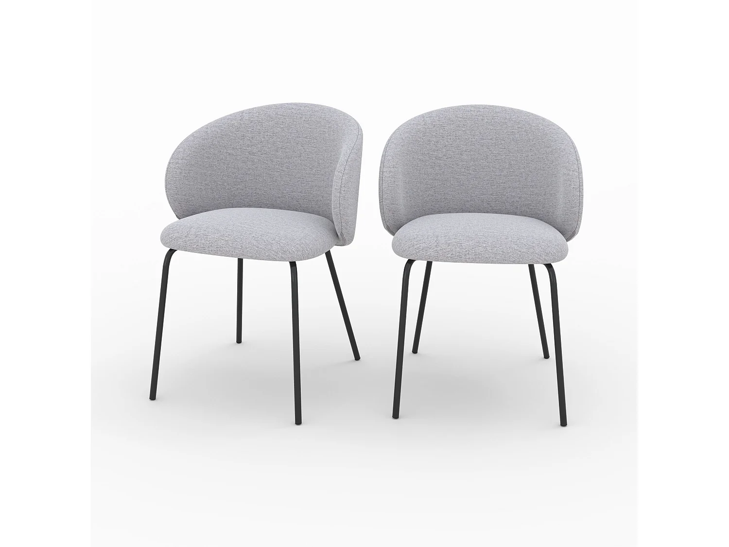 Lot de 2 chaises en tissu gris clair et pieds en métal noir - Victoria