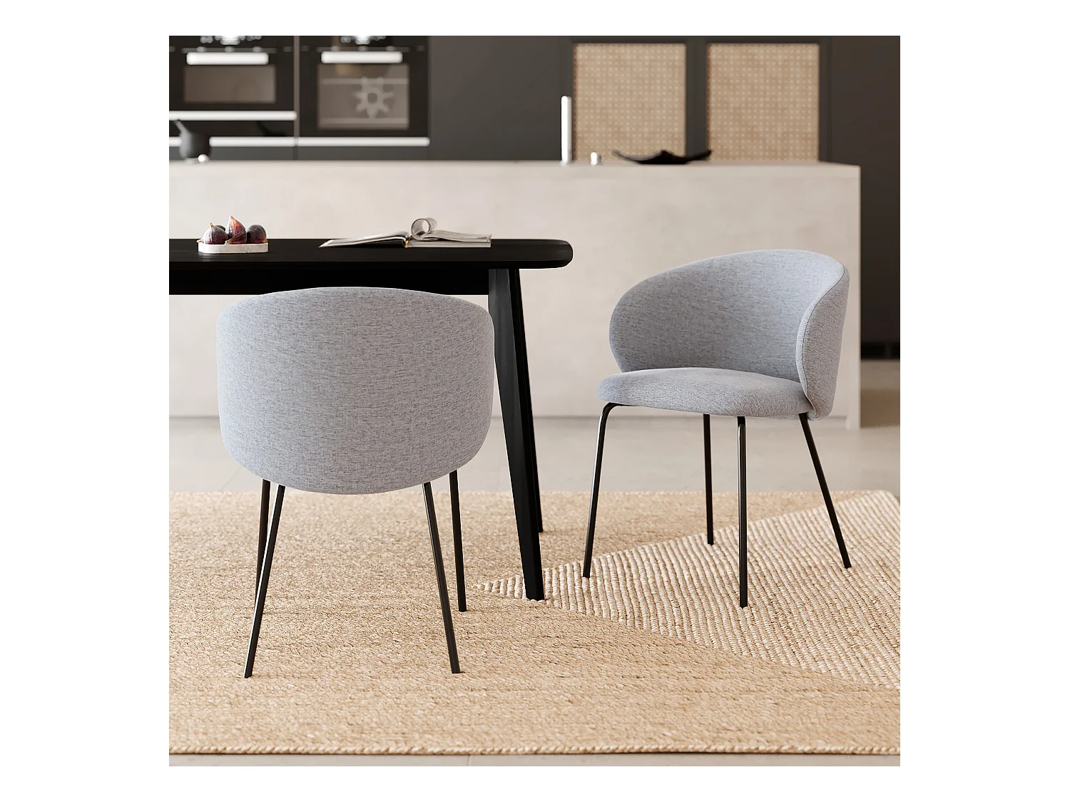 Lot de 2 chaises en tissu gris clair et pieds en métal noir - Victoria
