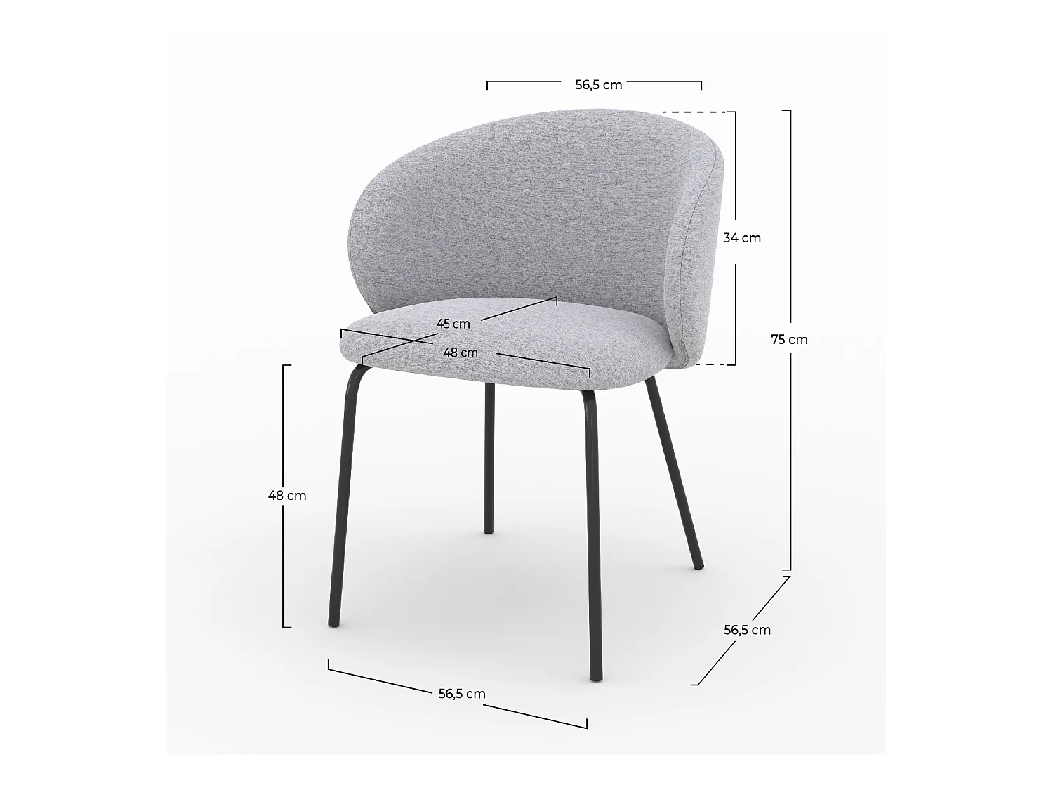 Lot de 2 chaises en tissu gris clair et pieds en métal noir - Victoria