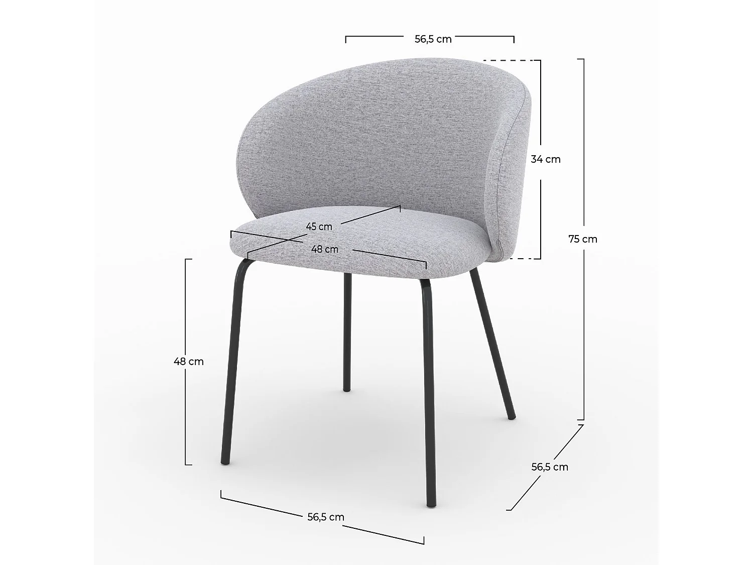 Lot de 2 chaises en tissu gris clair et pieds en métal noir - Victoria