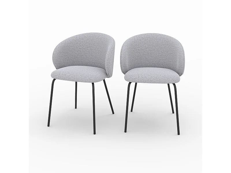 Lot de 2 chaises en tissu gris clair et pieds en métal noir - Victoria