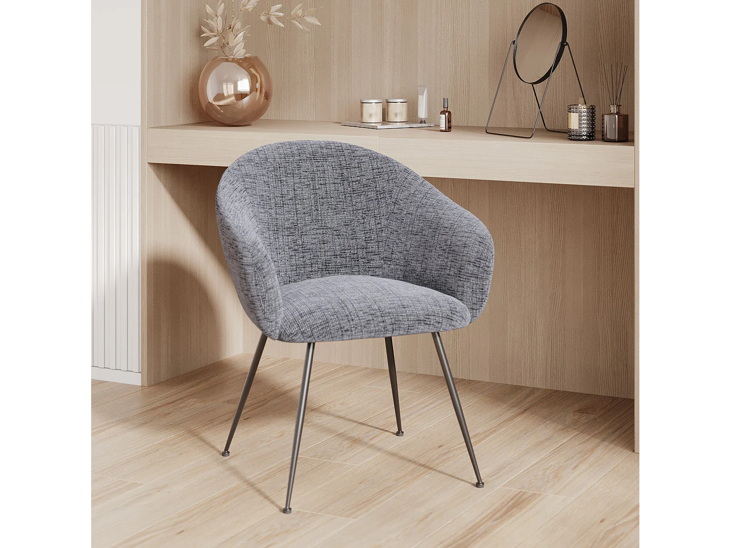 Fauteuil en tissu gris chiné et pieds en métal noir - Socky
