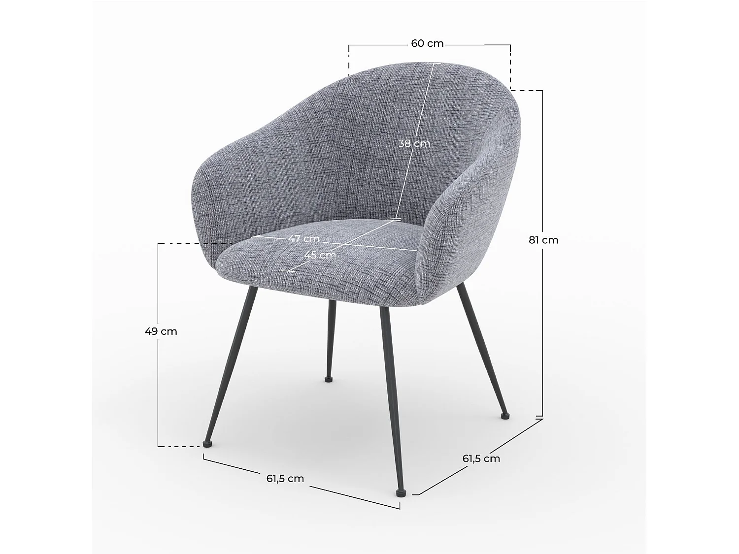 Fauteuil en tissu gris chiné et pieds en métal noir - Socky