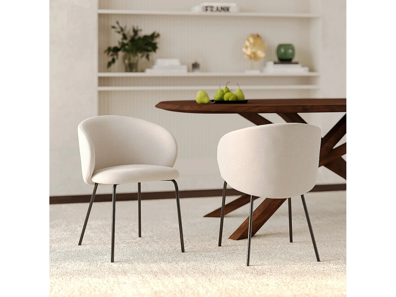 Lot de 2 chaises en tissu beige et pieds en métal noir - Victoria