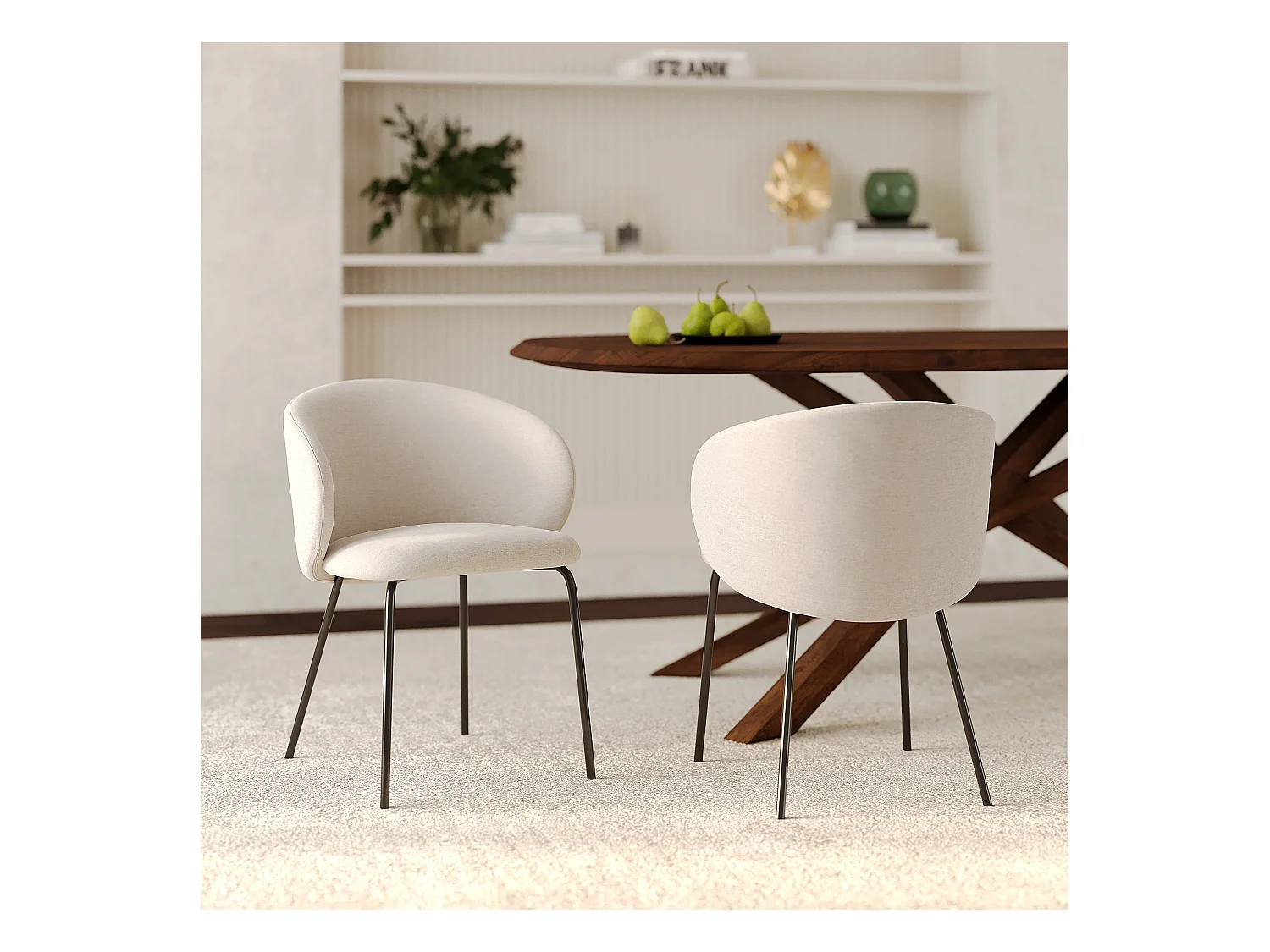 Lot de 2 chaises en tissu beige et pieds en métal noir - Victoria