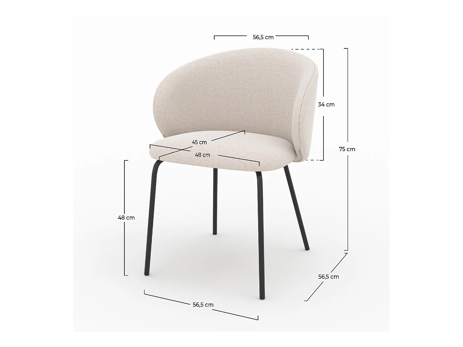 Lot de 2 chaises en tissu beige et pieds en métal noir - Victoria