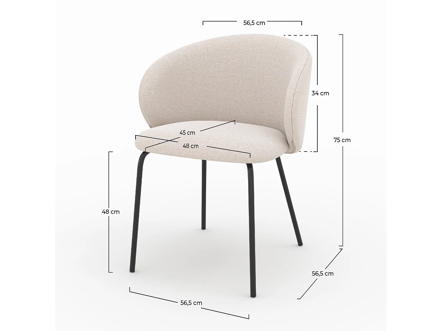 Set di 2 sedie Victoria in tessuto beige con gambe in metallo nero - Victoria