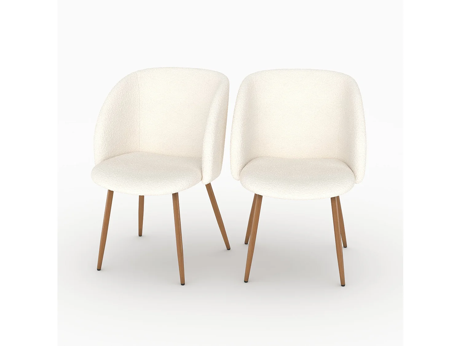 Set di 2 sedie in tessuto bouclé beige e gambe marroni - Swan