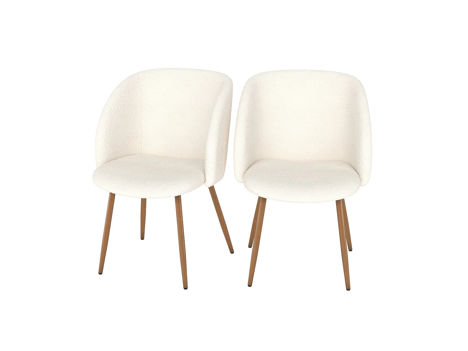 Set de 2 sillas en tejido bouclé beige con patas marrones - Swan