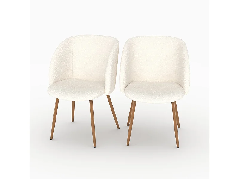 Set di 2 sedie in tessuto bouclé beige e gambe marroni - Swan