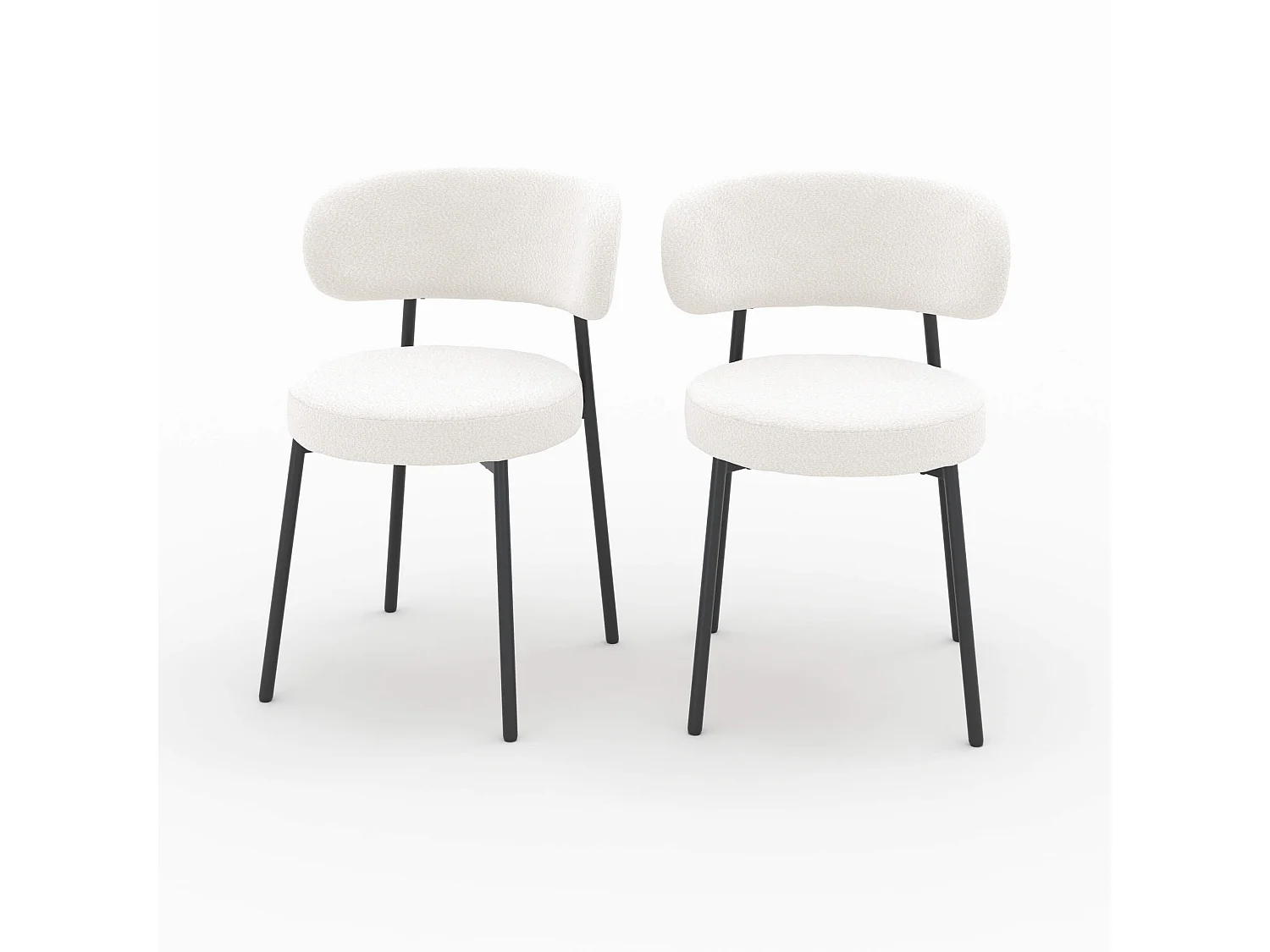 Lot de 2 chaises en tissu bouclé blanc cassé et pieds noirs - Maëlie