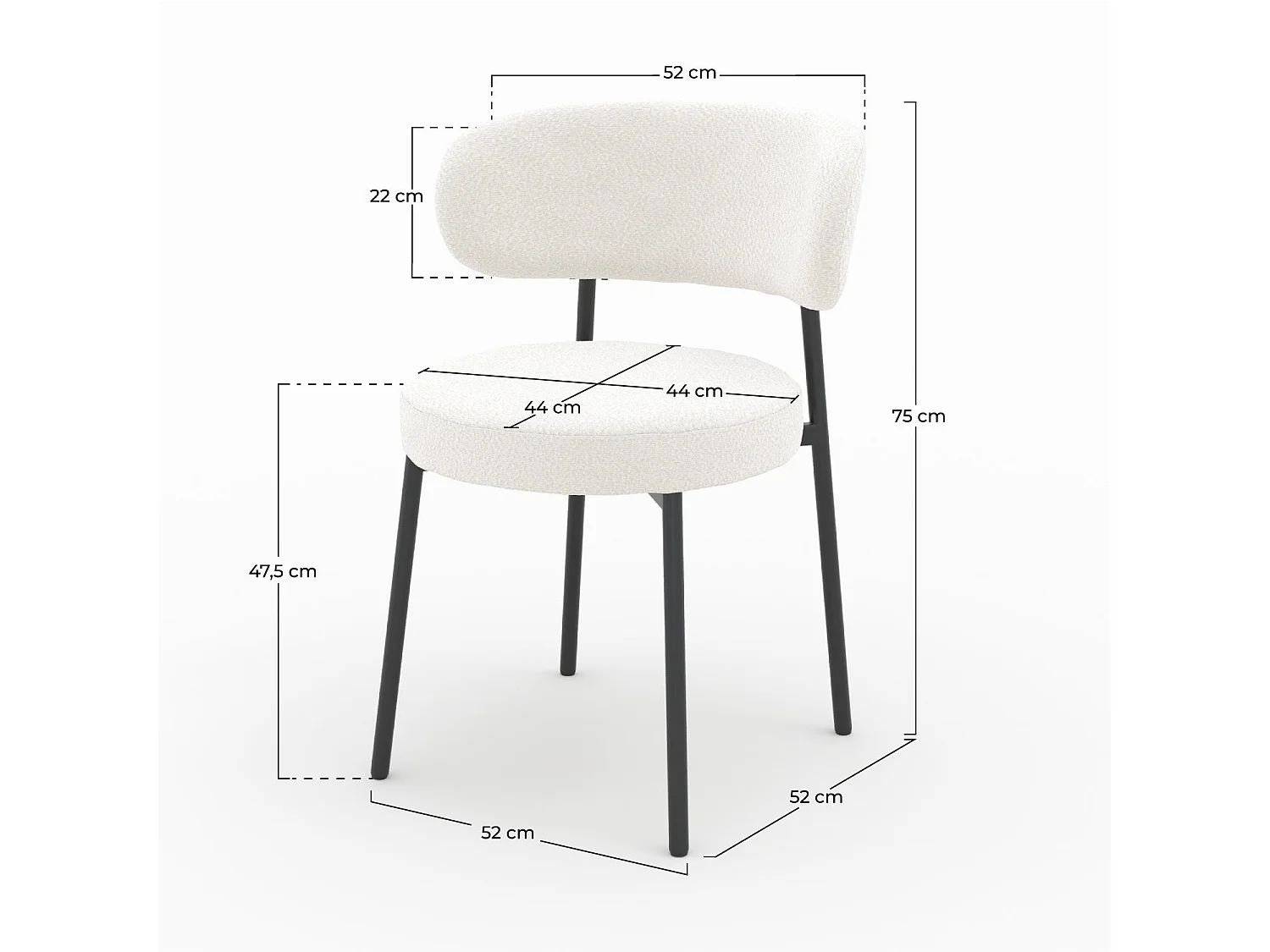 Lot de 2 chaises en tissu bouclé blanc cassé et pieds noirs - Maëlie