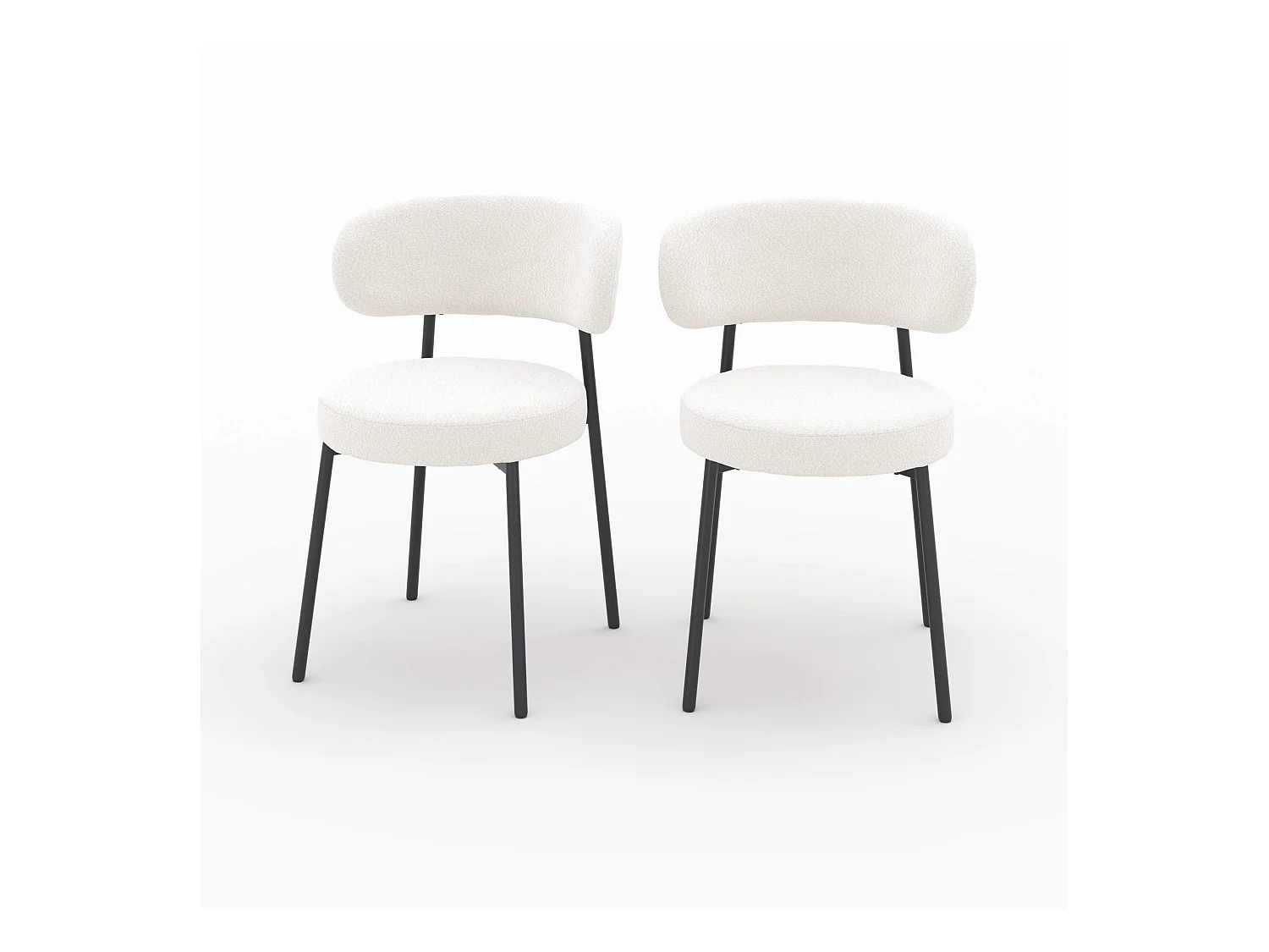 Lot de 2 chaises en tissu bouclé blanc cassé et pieds noirs - Maëlie