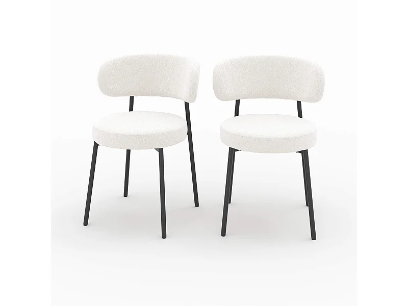 Set de 2 sillas en tejido bouclé blanco roto con patas negras - Maëlie