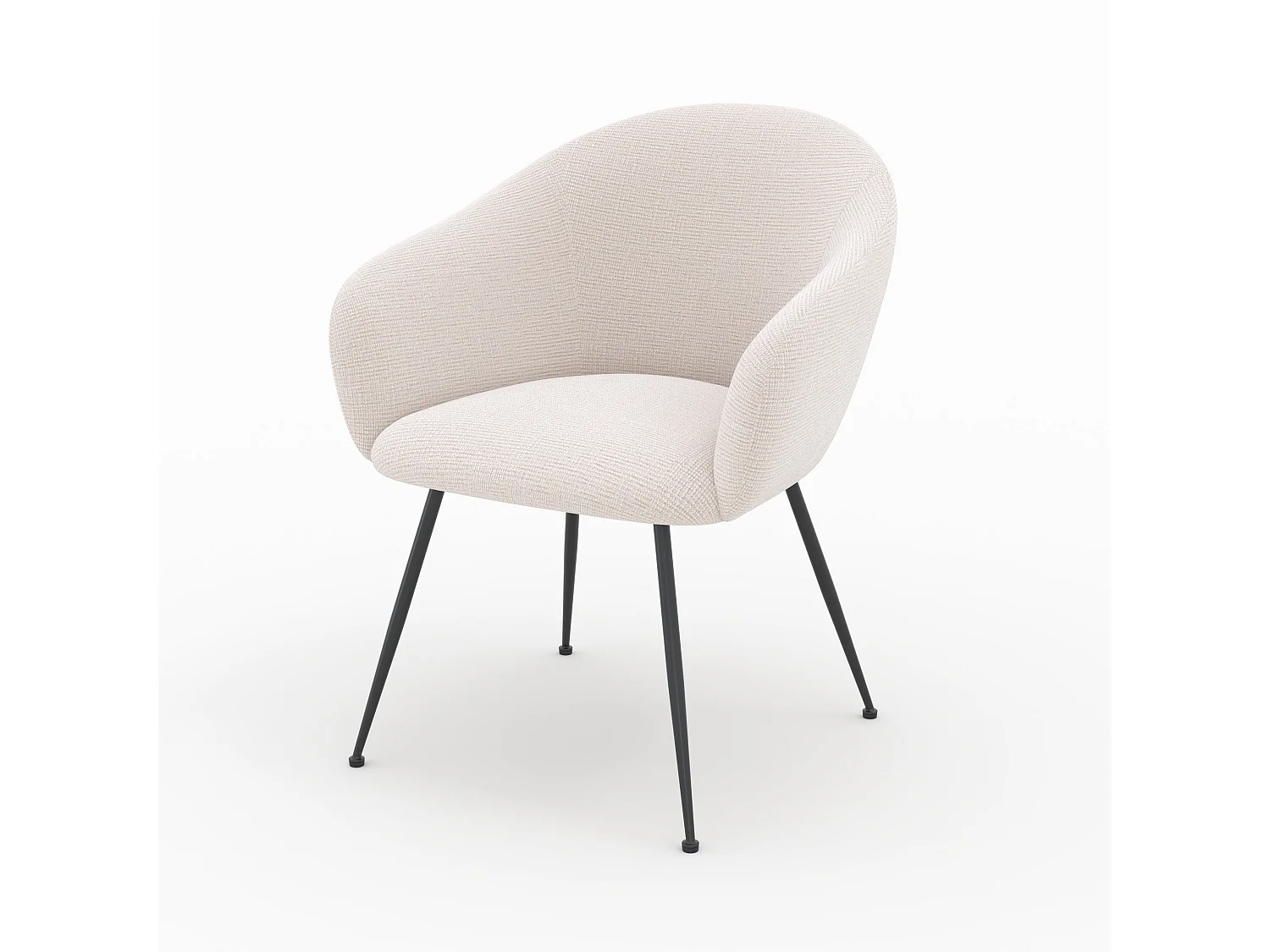 Fauteuil en tissu blanc chiné et pieds en métal noir - Socky