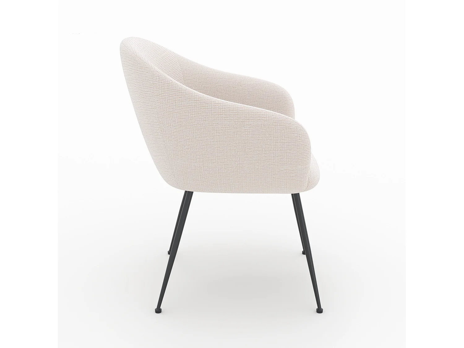 Fauteuil en tissu blanc chiné et pieds en métal noir - Socky