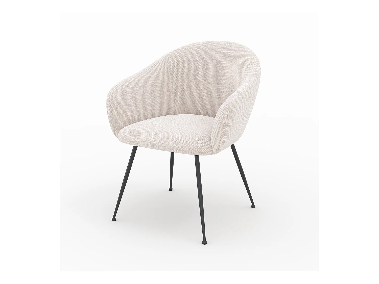 Fauteuil en tissu blanc chiné et pieds en métal noir - Socky