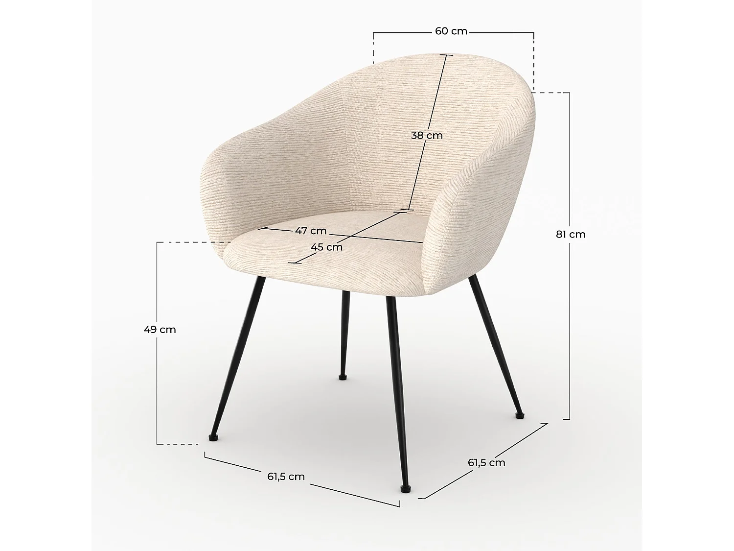 Poltrona in tessuto bianco mélange con gambe in metallo nero - Socky