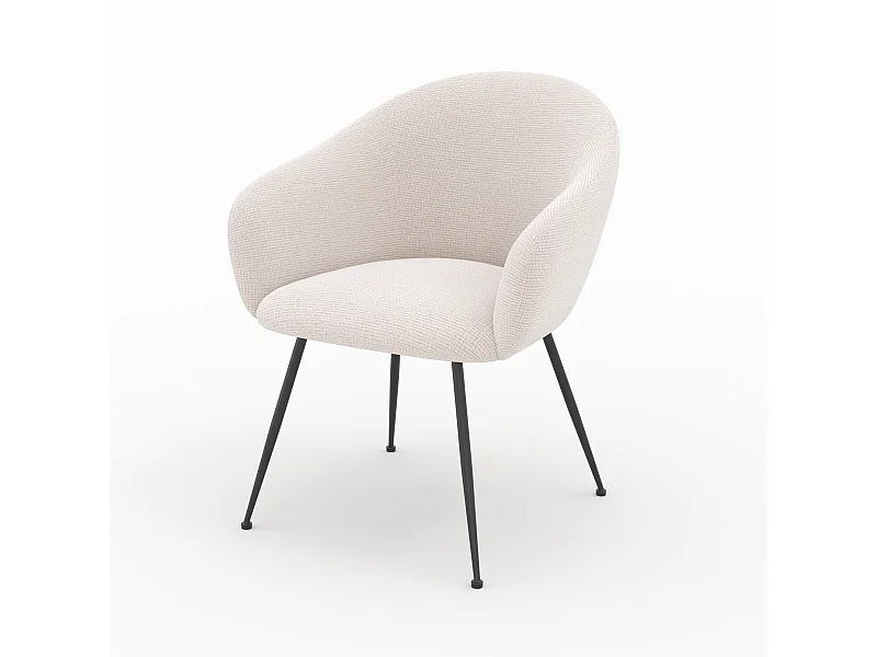 Fauteuil en tissu blanc chiné et pieds en métal noir - Socky