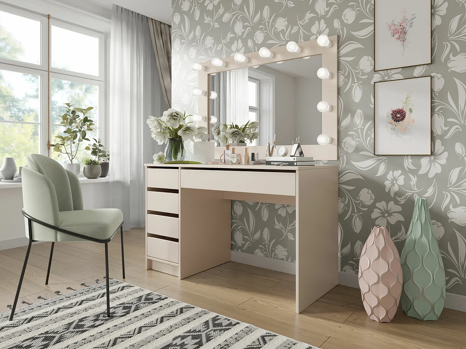 Bureau Comfivo Terros I, Avec tiroirs, Nombre de tiroirs: 5, 76x120x55cm, Beige