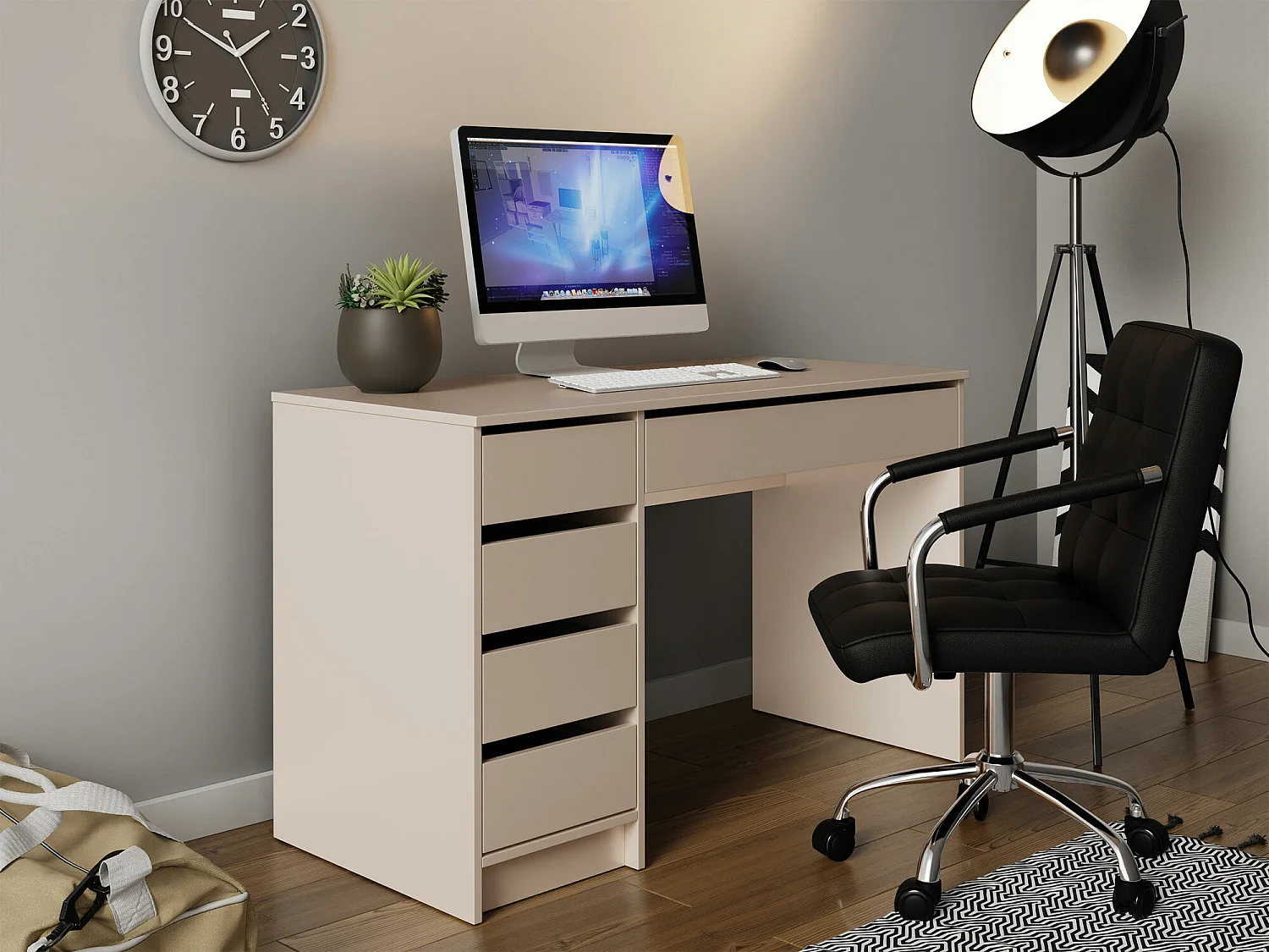 Bureau Comfivo Terros I, Avec tiroirs, Nombre de tiroirs: 5, 76x120x55cm, Beige