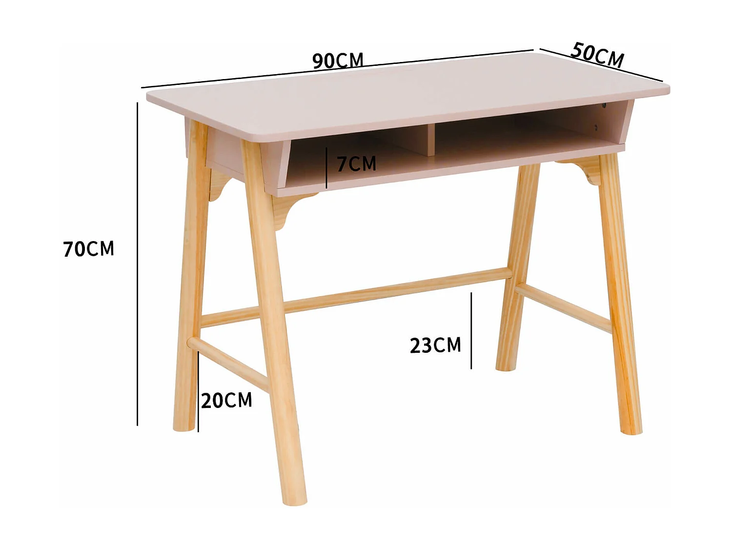Scrivania per Bambini Rebecca Mobili Badal 70x90x50 MDF Pino Rosa Marrone