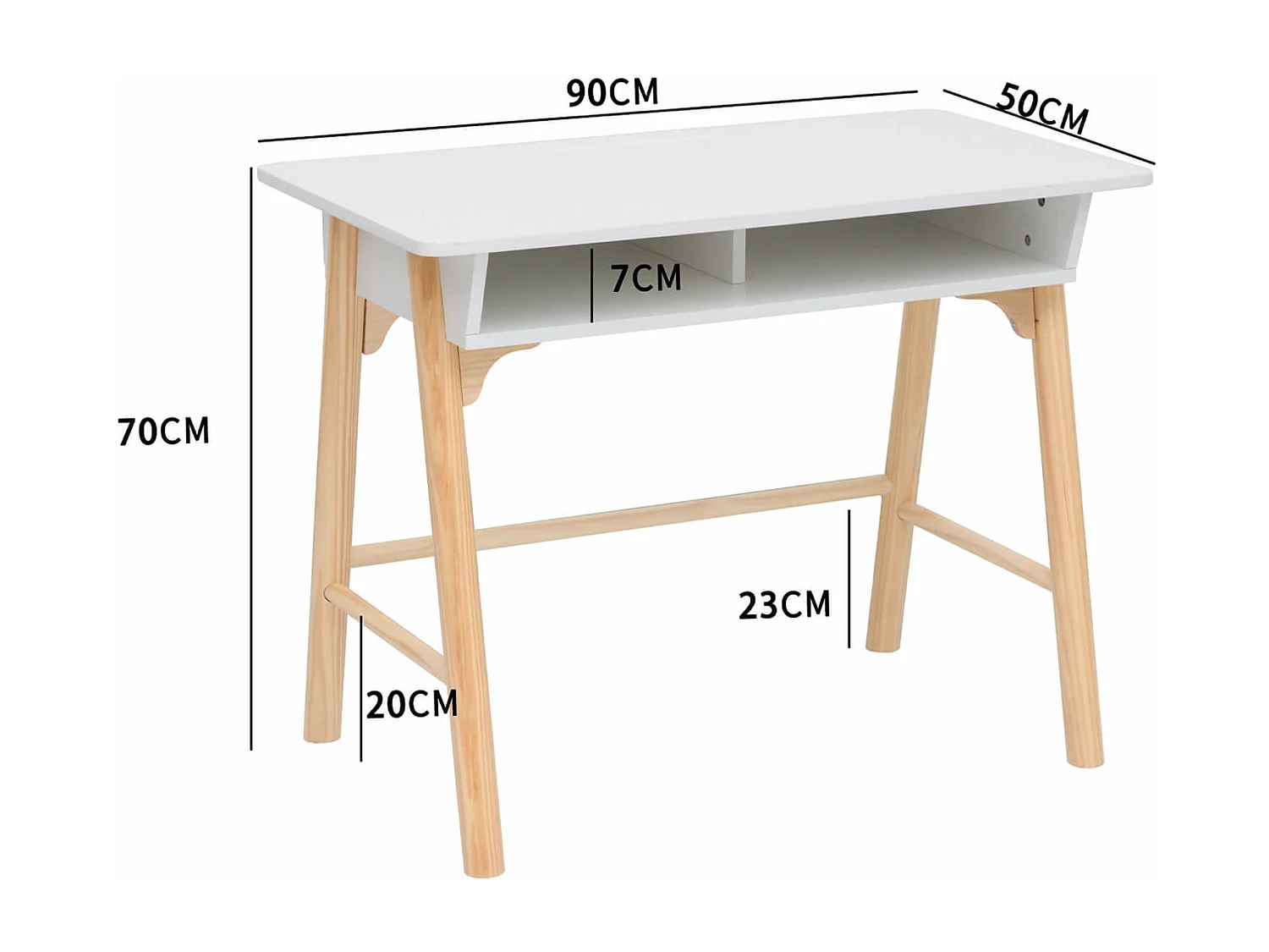 Scrivania per Bambini Rebecca Mobili Meryta 70x90x50 MDF Pino Bianco Marrone