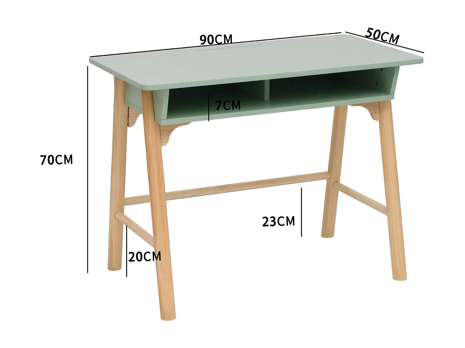 Scrivania per Bambini Rebecca Mobili Luan 70x90x50 MDF Pino Verde Acqua Marrone