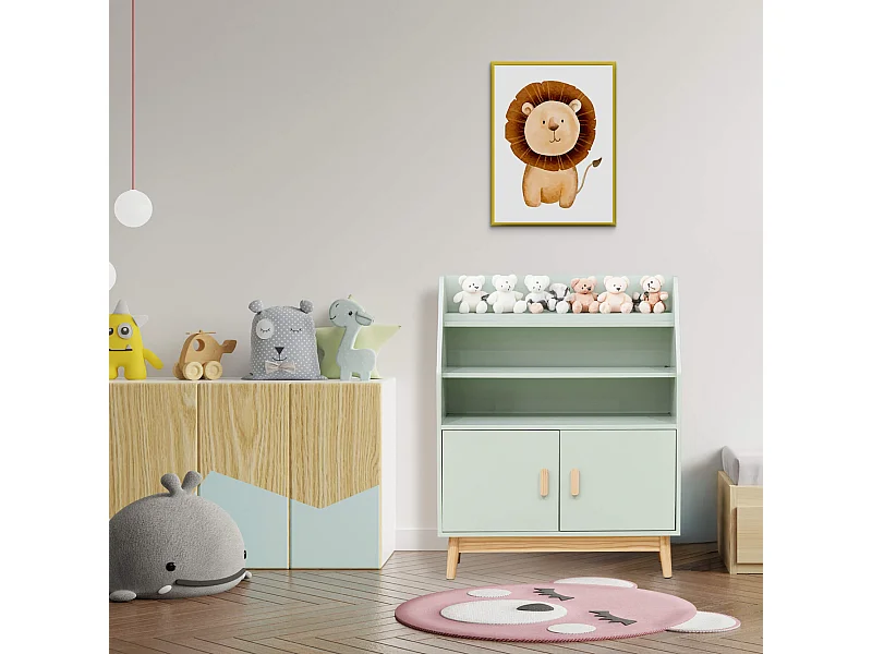 Libreria per Bambini Rebecca Mobili Oroya 100x80x33 MDF Pino Verde Acqua Marrone