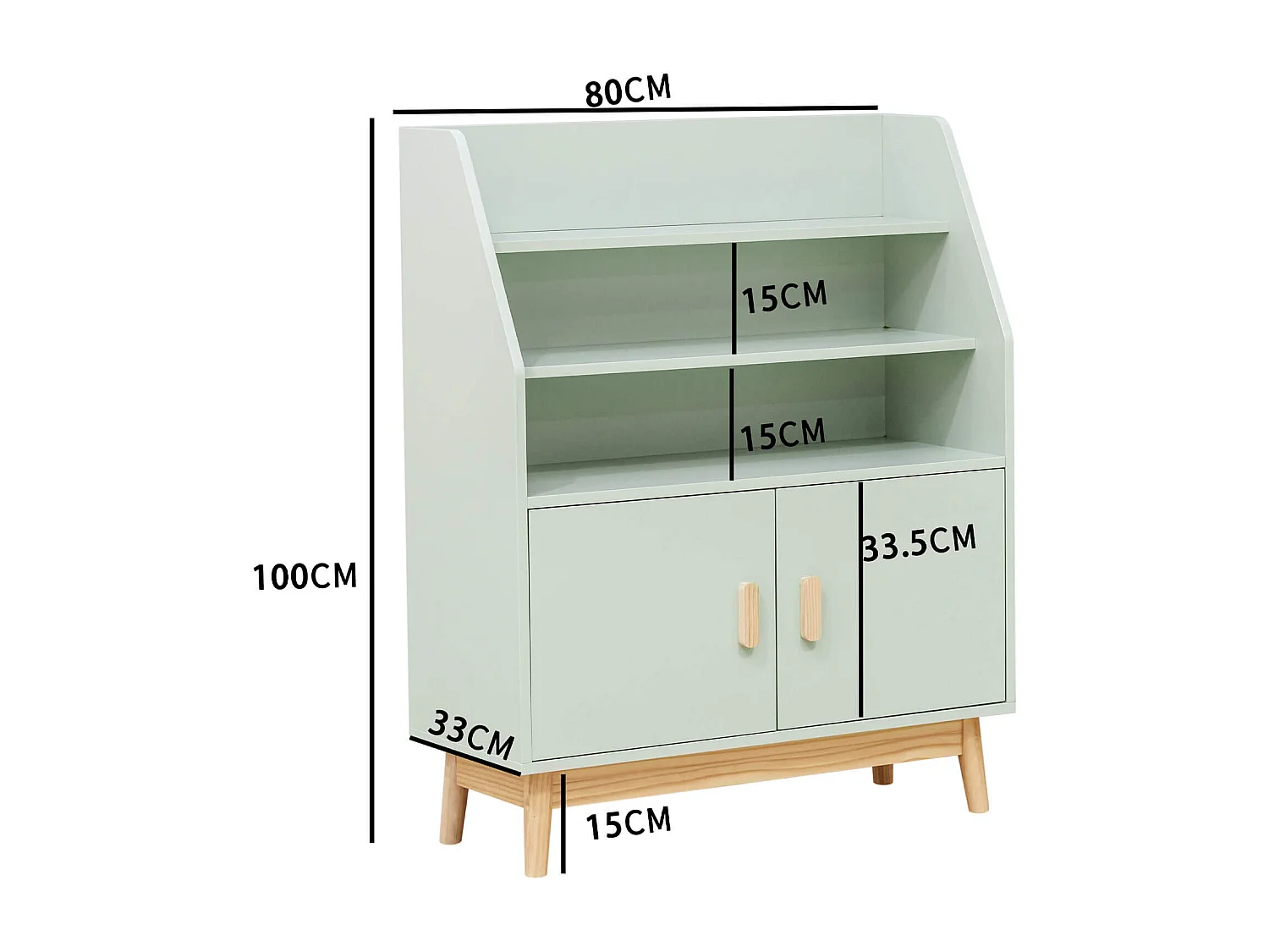 Biblioteca para niños Rebecca Mobili Oroya 100x80x33 MDF Pino Verde agua Marrón