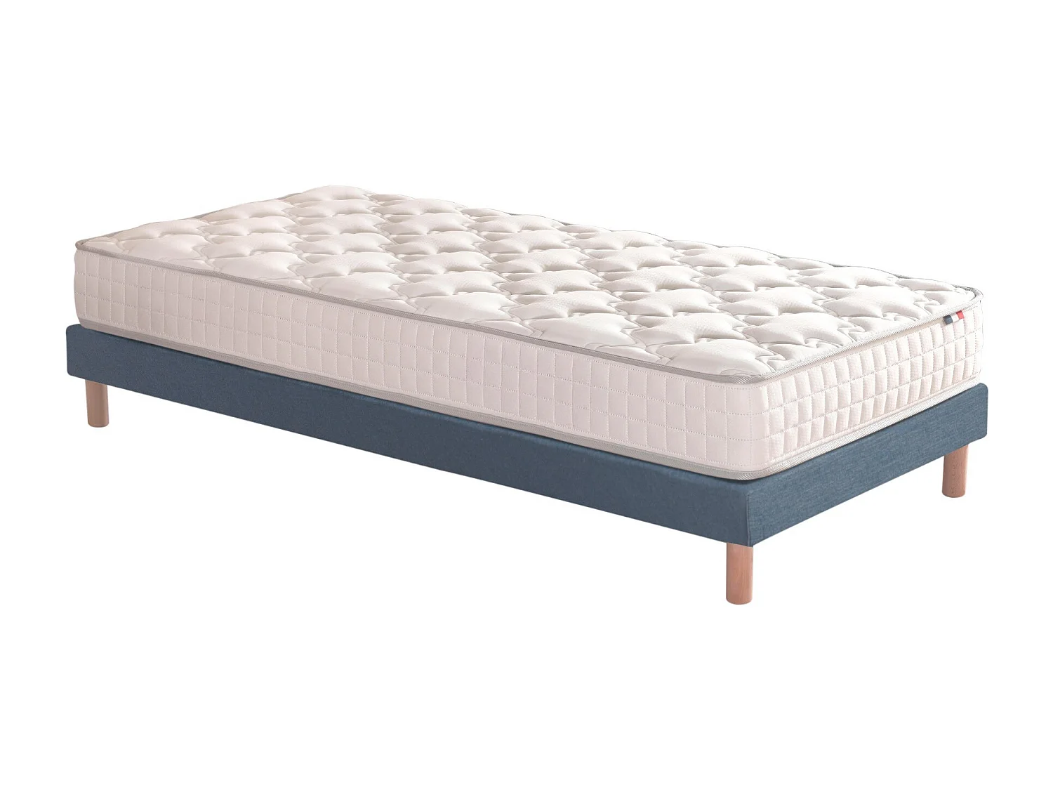Pack ensemble matelas ressorts ASTRE, sommier, couette et oreillers Dimensions - 90 x 190 cm, Sommier - Bleu denim