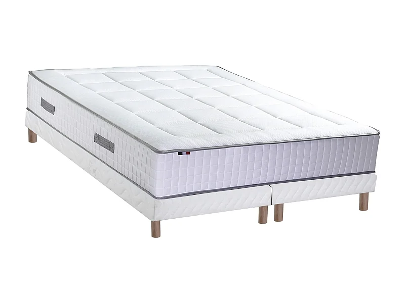 Ensemble matelas Ressorts 7 zones H28cm + sommier PALACIO 2 FABRICATION FRANCAISE Dimensions - 2x90 x 200 cm, Sommier - Blanc