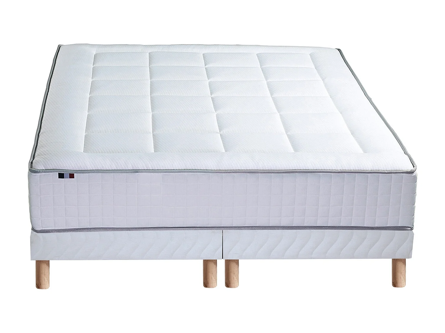 Ensemble matelas Ressorts 7 zones H28cm + sommier PALACIO 2 FABRICATION FRANCAISE Dimensions - 2x90 x 200 cm, Sommier - Blanc