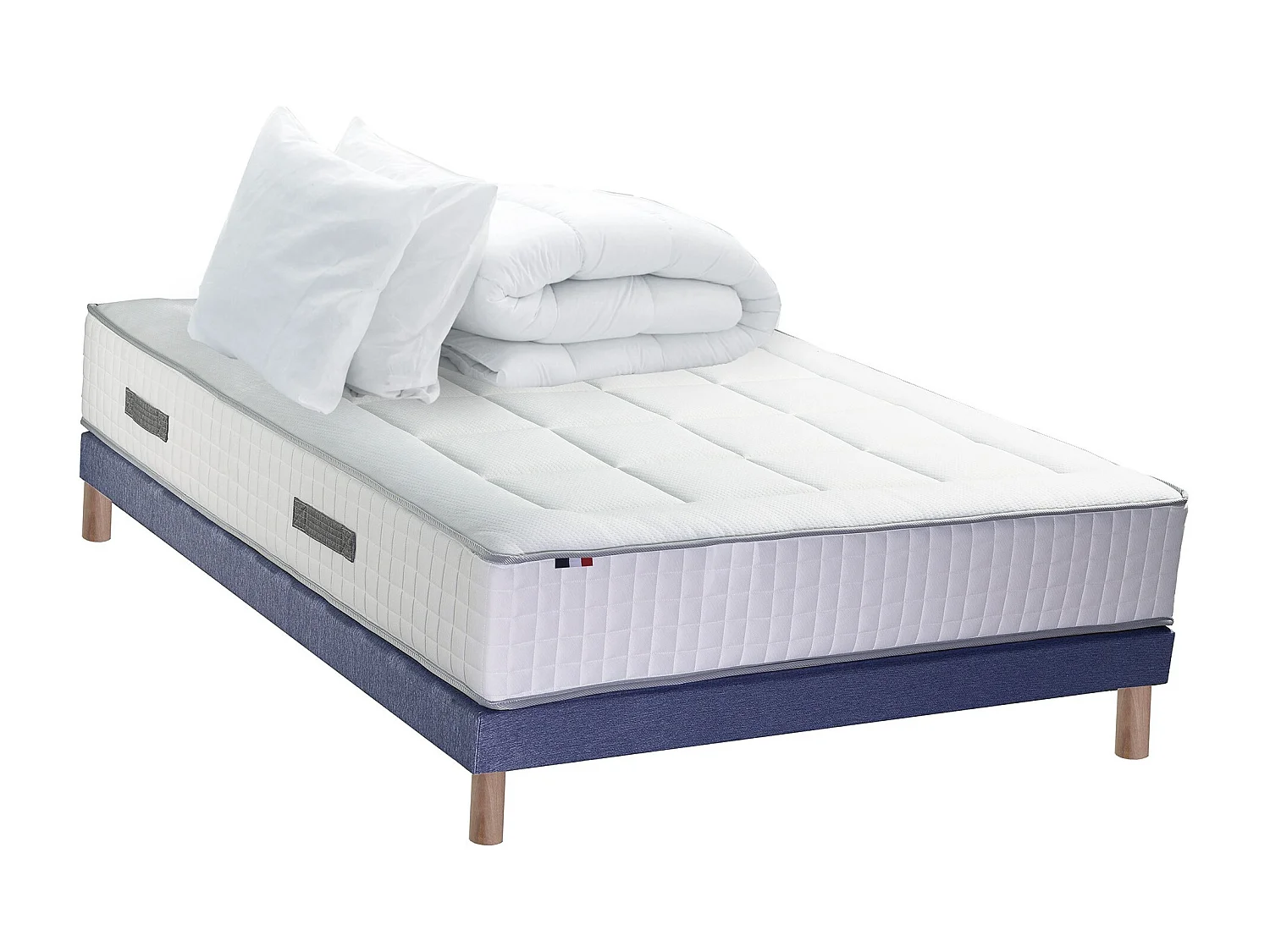 Ensemble BELLAGIO 2, matelas mémoire de forme, sommier et couette Dimensions - 2x80 x 200 cm, Sommier - Bleu denim