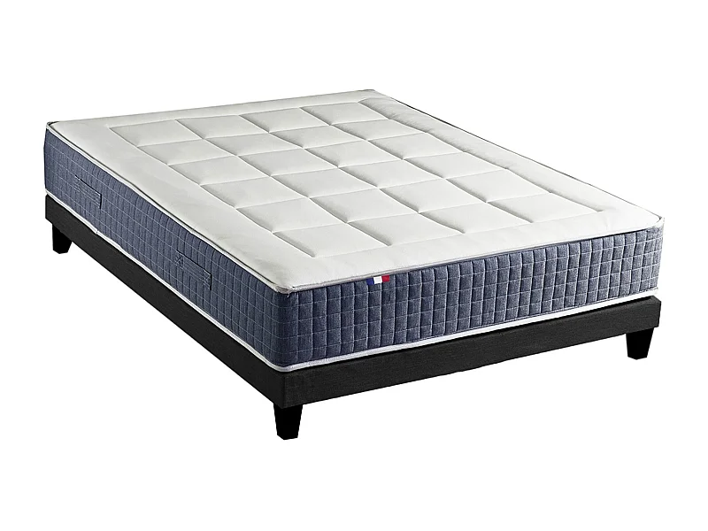 Ensemble Matelas Ressort 7 zones + Mémoire de forme + Sommier KING STYLE Fabriqué en France Dimensions - 140 x 190 cm, Sommier - Noir